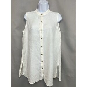 Eileen‎ Fisher Top 100% Linen Organic Button Front Sleeveless Size Small White